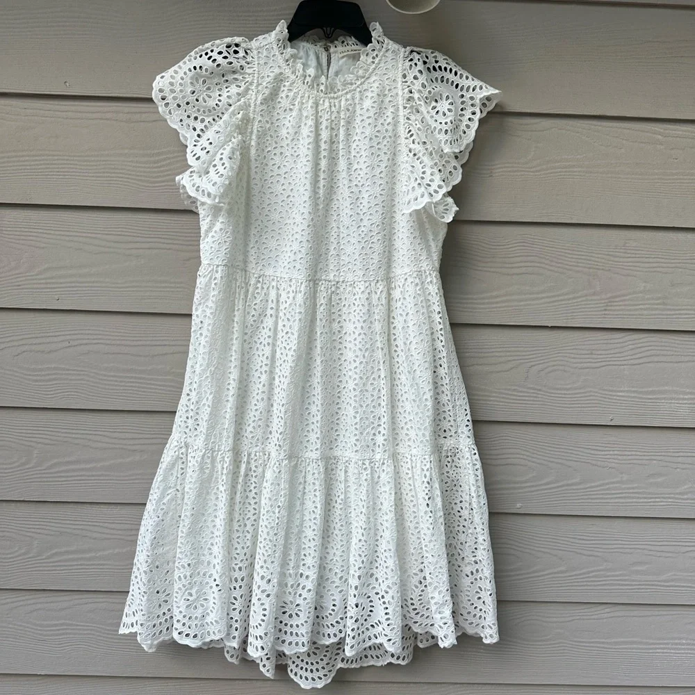 Ulla Johnson Norah Eyelet Mini Dress in White Short Sleeve Ruffle - Picture 4 of 11
